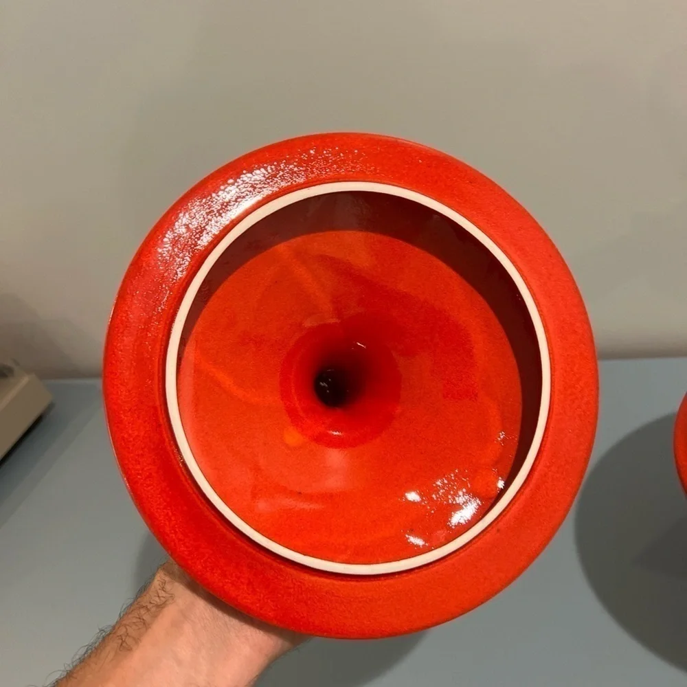MCM Global Views Begonia Red 12” Tall 2 Piece Candy Hiding Dish Vase Home Decor